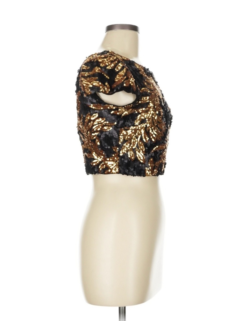 Dress the Population Black & Gold Sequin Floral Crop Top - Picture 3 of 7